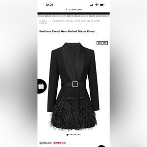 ZKrave Feathers Tassel Hem Belted Blazer Dress - NWT